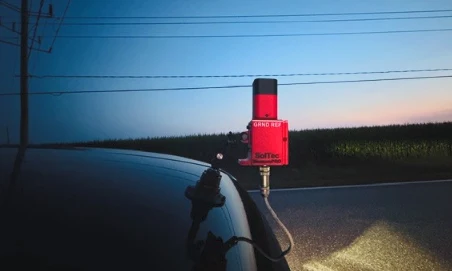 SolTec LiDAR sensor mounted on the survey vehicle at dusk